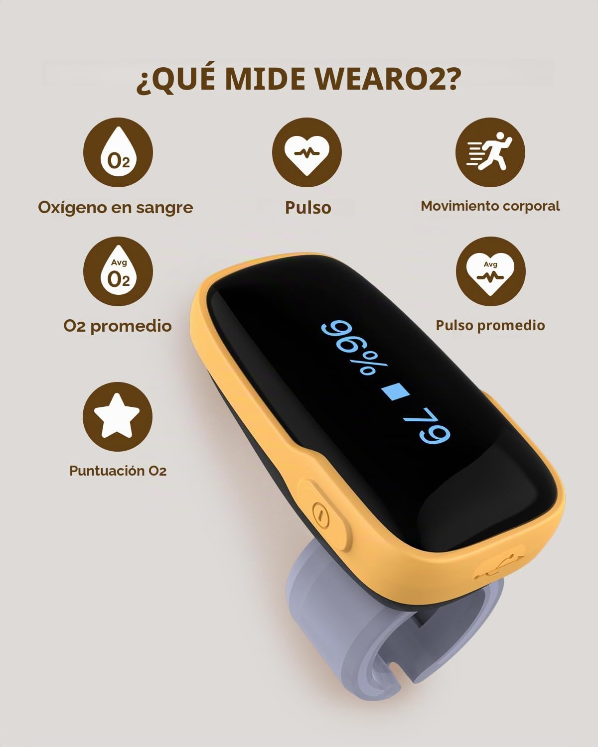 Viatom WearO2 Pulsioxímetro Portátil de Anillo, Monitor de Oxígeno y Frecuencia Cardíaca Bluetooth, Recargable con 16h Autonomía, Análisis Avanzado de Sueño, Alerta por Vibración y APP Gratis