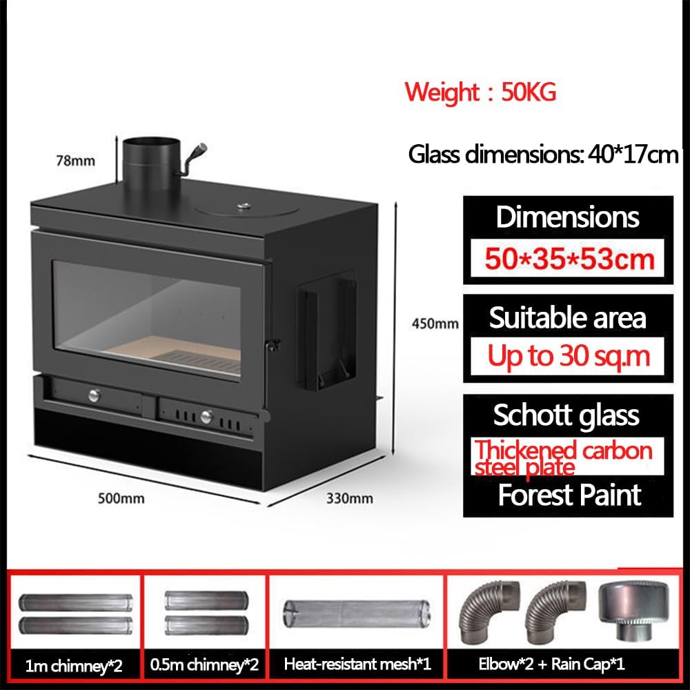 Real Flame Black Wood Burning Stove,Heats 350 Sq Ft,75% EFFICIENT,Plate Steel & Cast Iron, Large Glass Window