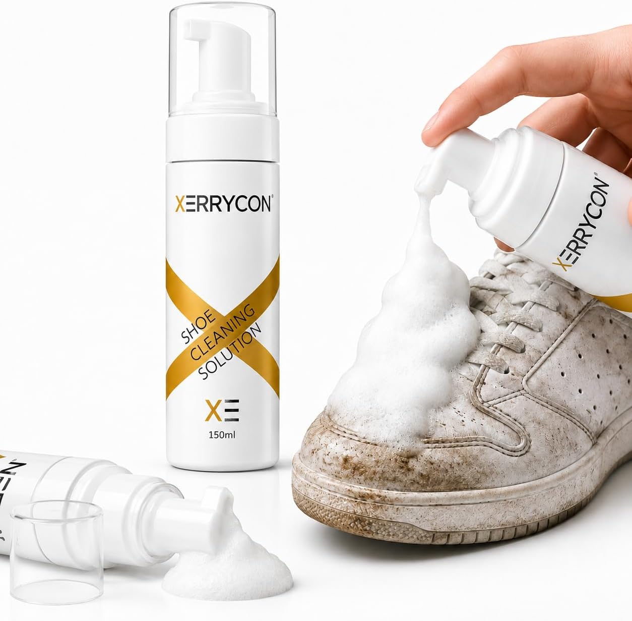 Sneaker Cleaning Kit, 150ml Foam Shoe Cleaner, White Shoe Cleaner for Leather, Suede, Canvas, Mesh, Rubber & Synthetic Sneakers