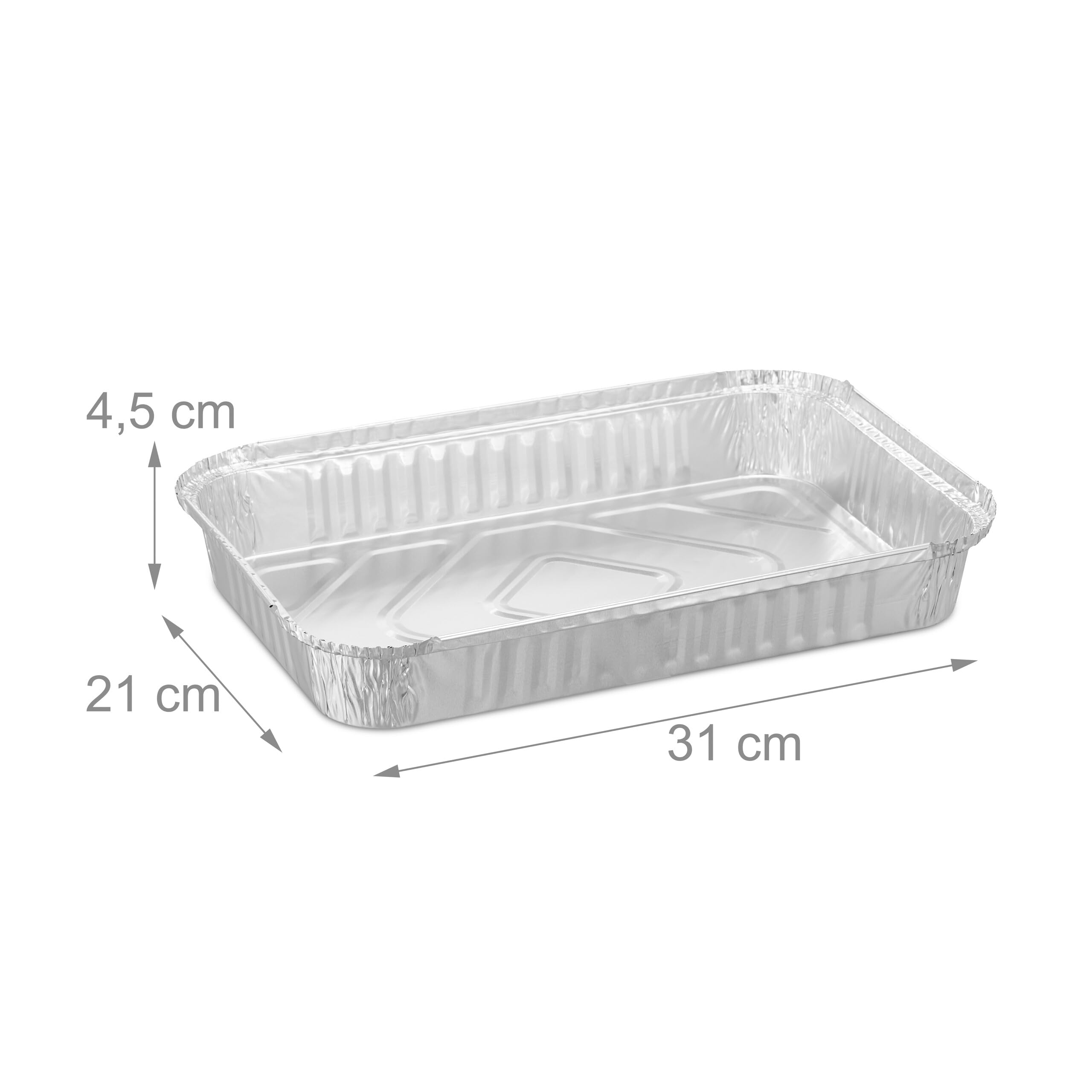 Relaxdays Vaschette in Alluminio per Barbecue, Set da 50, LxP: 31 x 21 cm, Contenitori Rettangolari per Grill, Argentato