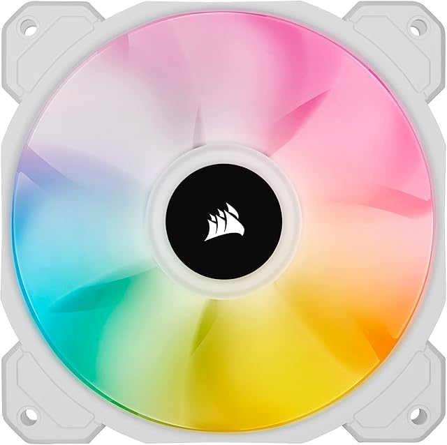 Corsair iCUE SP120 RGB ELITE Performance 120 mm PWM Single Fan (CORSAIR AirGuide Technology, Eight Addressable RGB LEDs, Low-Noise 18 dBA, PWM-Controlled, Up to 1,500 RPM and 47.7 CFM) White