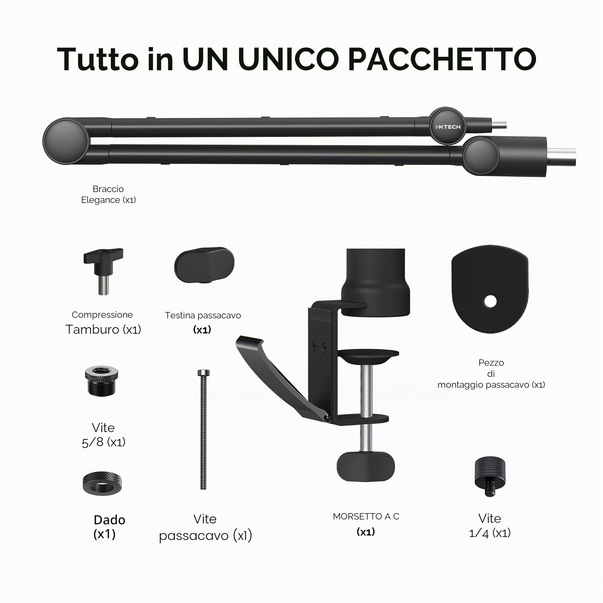 IXTECH Braccio per microfono con supporto da scrivania, montaggio a forbice girevole a 360°, regolabile e pieghevole per podcast, videogiochi, radio e audio da studio, robusto e universale