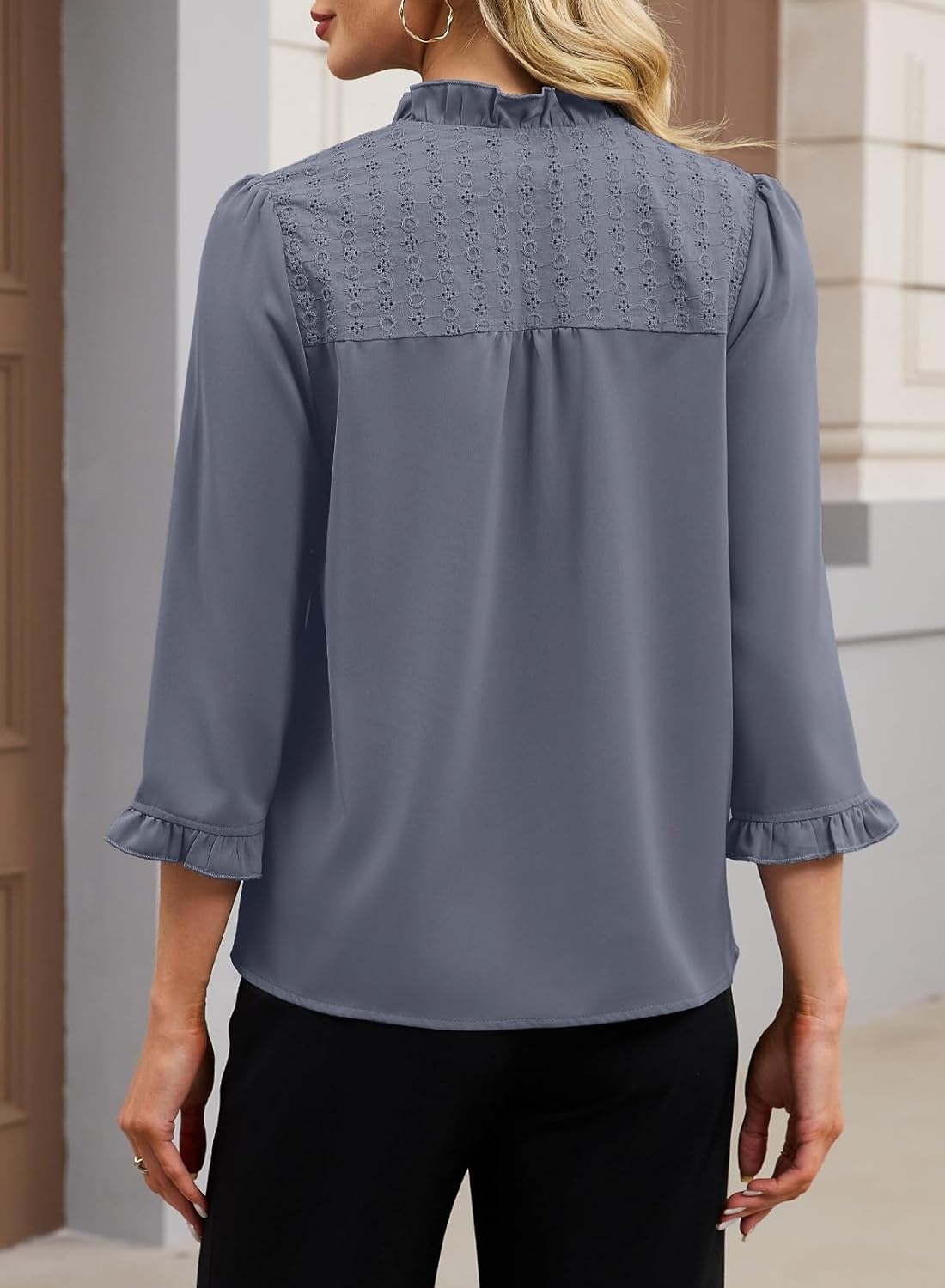 EVALESS Blouses for Women Dressy Casual 3/4 Length Sleeve Lace Patchwork Business Work Tops - Image 3