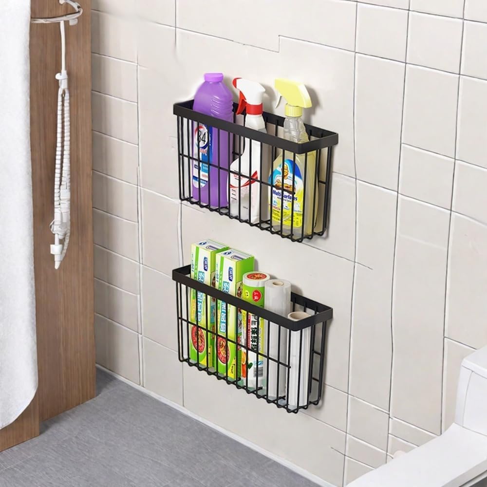 3 Piece Kitchen Cabinet Door Storage Box,Self Adhesive Wall Mounted Storage Boxes,Wardrobe/Bathroom/Refrigerator Small Items Organizer Storage Box (Black3) - Image 5