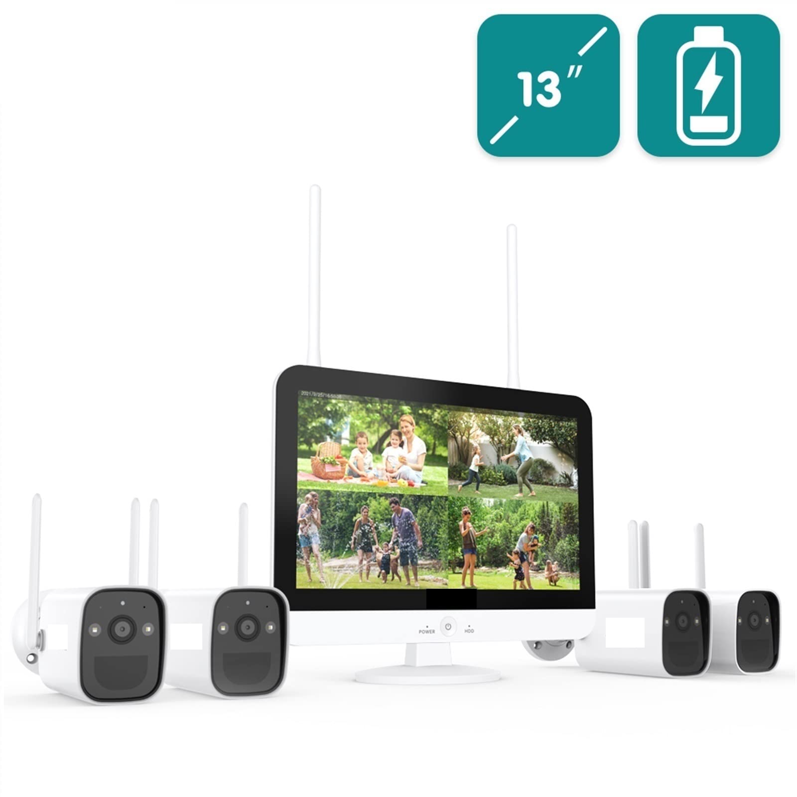 Kamery Monitoringu, 13 Cal 3MP system kamer monitorujących bezpieczeństwo bateria kamera PIR intelintna kamera wykrywająca zestaw CCTV NVR zestaw bezprzewodowy(2T,4 Camera 8 CH NVR)