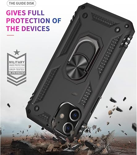 Miniatura 2 de Yiakeng Funda para iPhone 12 - iPhone 12 Pro Protector de pantalla de grado militar con anillo para iPhone 12 Negro