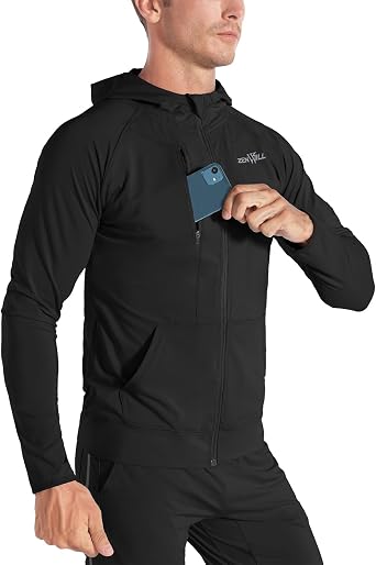 ZENWILL Mens Lightweight Windproof Quick Dry Hoodies with Zipper,Gym Running Training Outdoor Hoodie Men