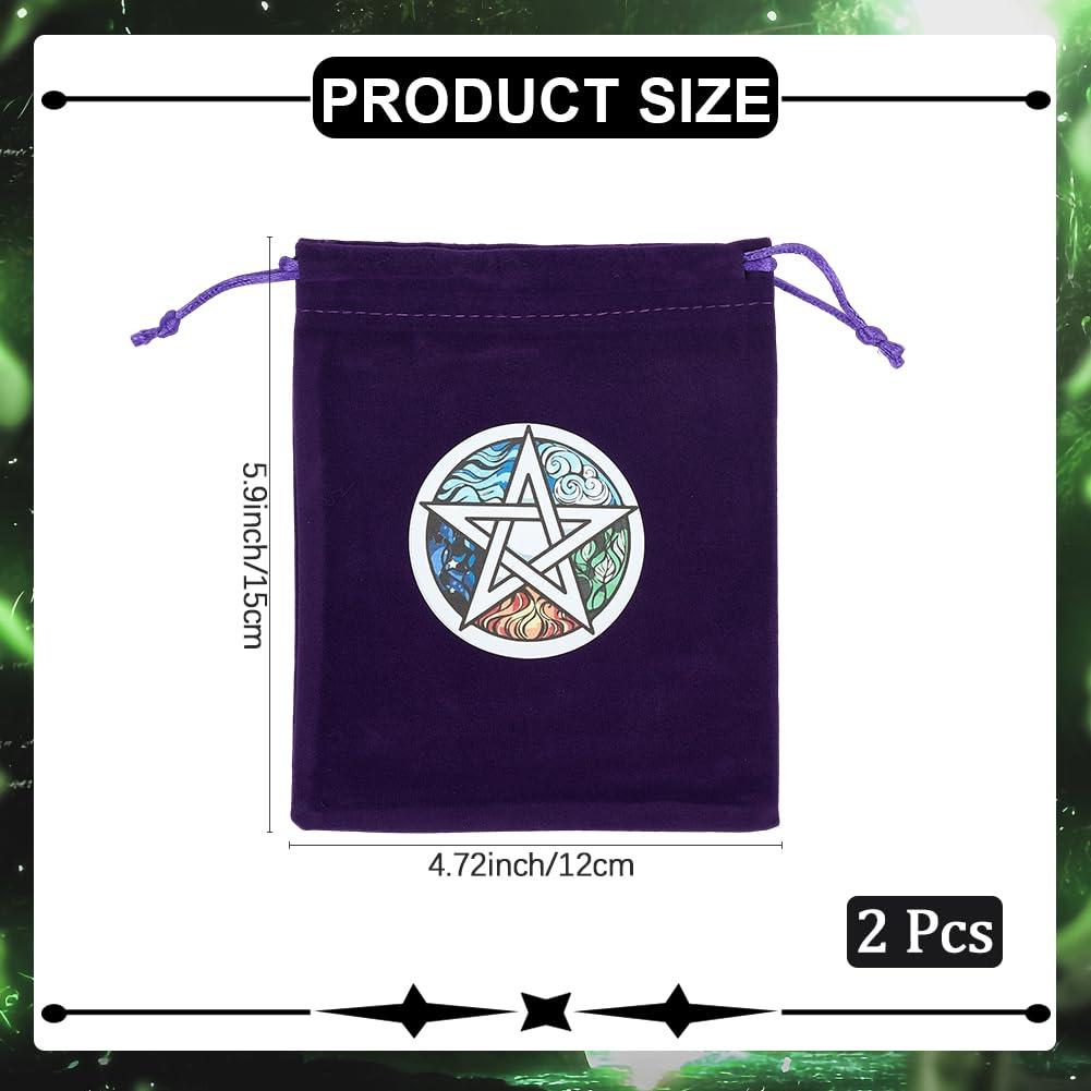 CREATCABIN 2Pcs Tarot Bags Velvet Bags with Drawstrings Dice Tarot Cards Holder Pouches Tarot Deck Storage Bags Purple Star Pentagram Wrap Bags Jewelry Pouches for Crystals Altar Rune Gift 5x6Inch - Image 2