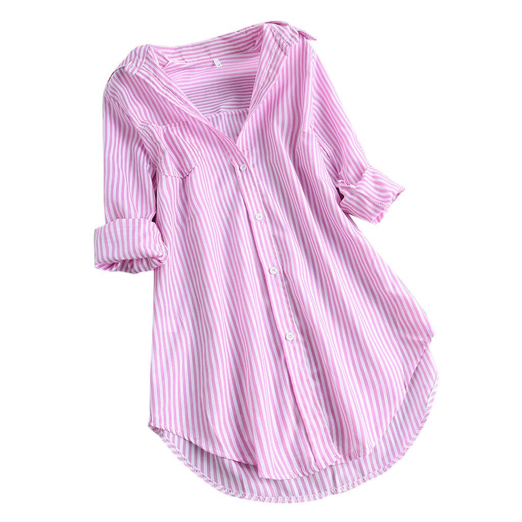 TDEOK Camisa para mujer, azul y blanco, a rayas, túnica holgada, blusa de playa para mujer, verano, camiseta de manga larga, botones, manga larga, holgada, elegante, blusas, blusas, blusas, camisas,