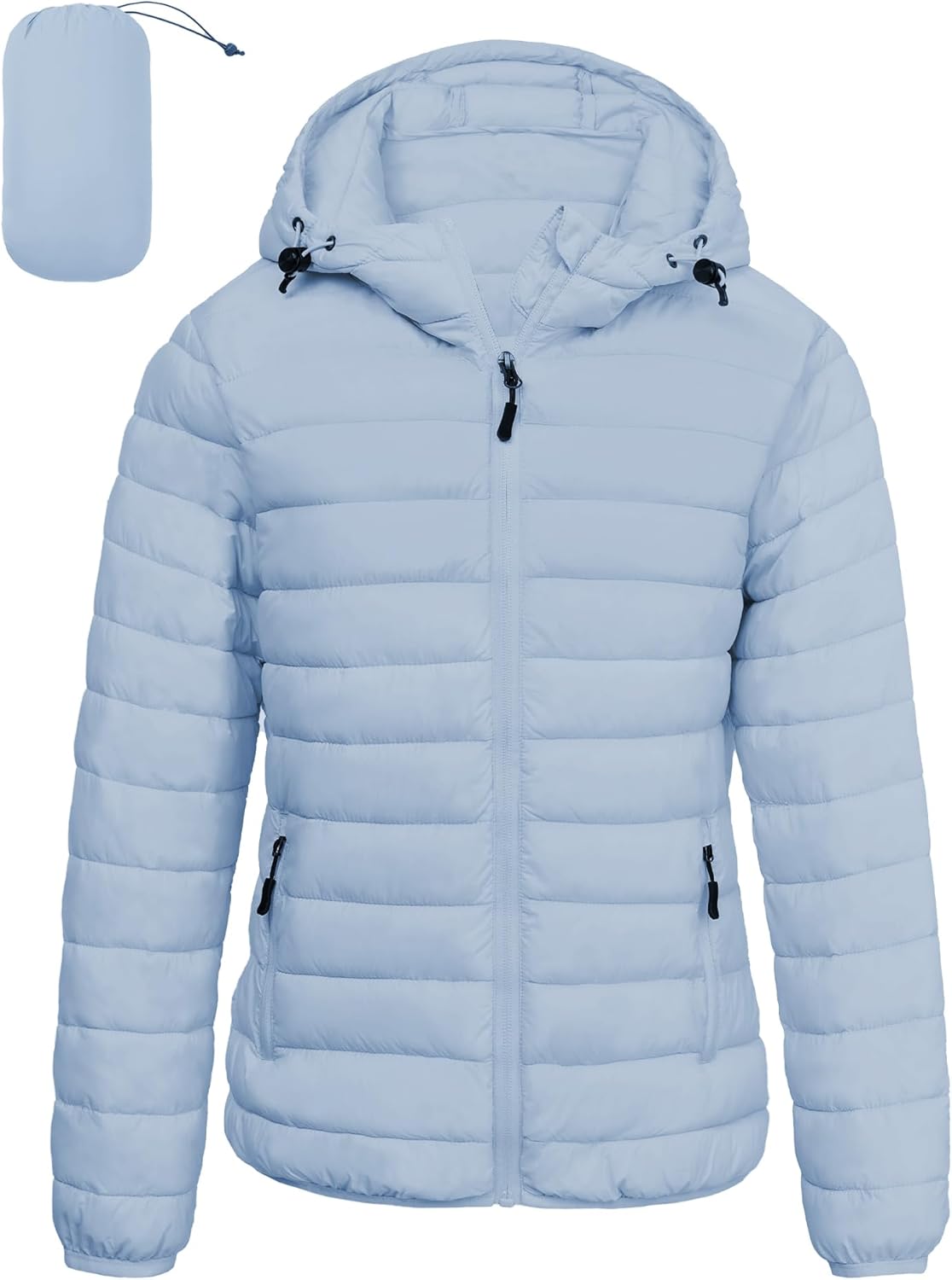 Women's Lightweight Packable Puffer Jacket Quilted Insulated Warm Winter Coat Full-Zip Hooded Outerwear for Hiking Travel