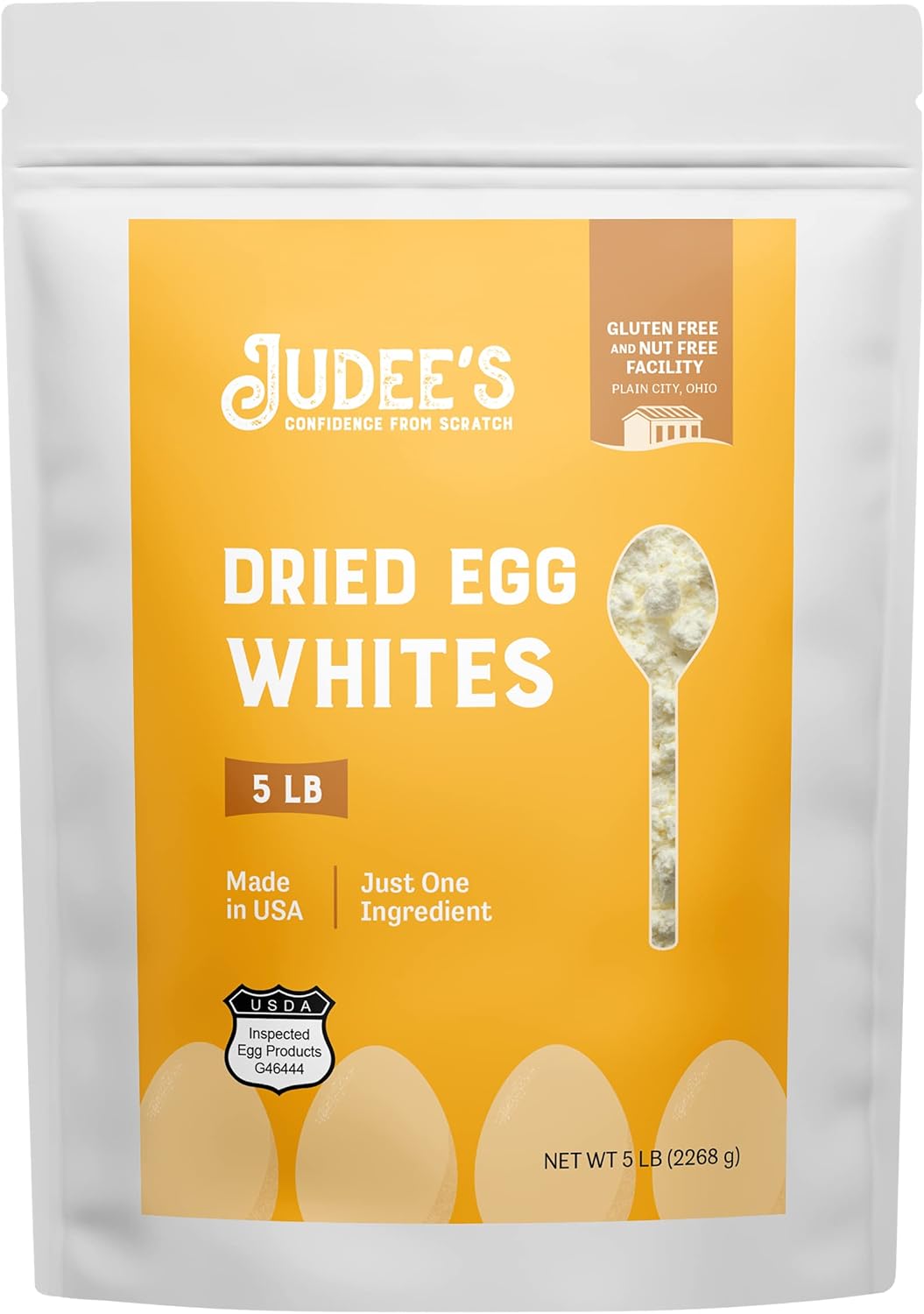 Judee's Gluten Free Dried Egg White Protein Powder - Pasteurized, USDA Certified, Non-GMO, Gluten-Free, Nut-Free - Egg Protein for Shakes & Fitness - 5 lb - Pack of 1