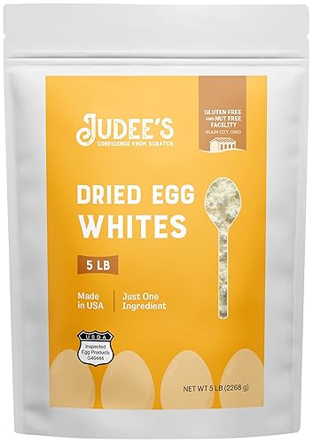 Judee's Gluten Free Proteína en polvo de clara de huevo seca, pasteurizada, certificado USDA, sin OMG, sin gluten, sin nueces, proteína de huevo