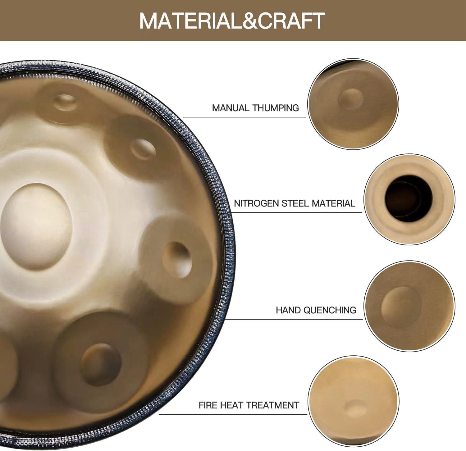 GLADFRESIT Handpan 18 Zoll, 9 Töne, G-Moll 440 Hz – inkl. Ständer, Tasche, langlebige Schlägel & Staubtuch