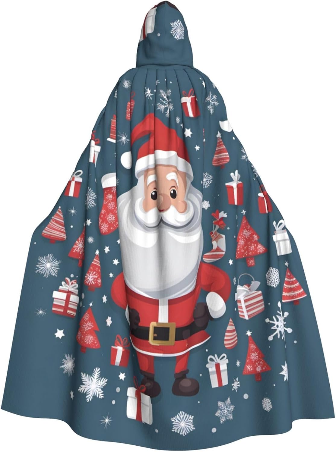 Unisex Full Length Hooded Halloween Christmas Party Robe Cloak Cape Cosplay Costume Men Women Many Great Prints Black