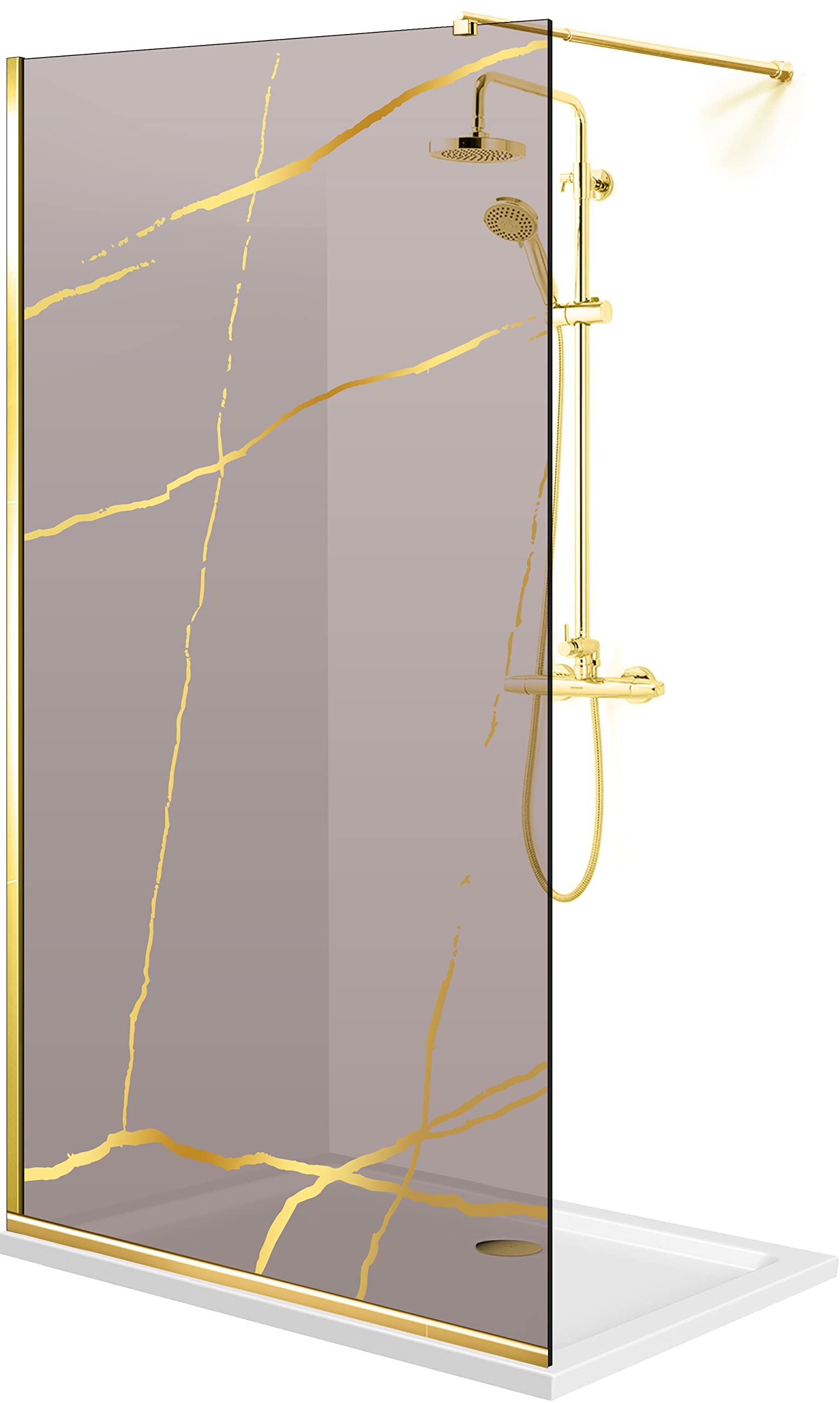 Aqua Roy Gold, modelo mármol dorado, tamaño 120 cm a partir de 70/80/90/100/110/120, mampara de ducha, cristal de bronce de 8 mm, con patrón de chorro de arena nano recubierto (120 x 195 cm)