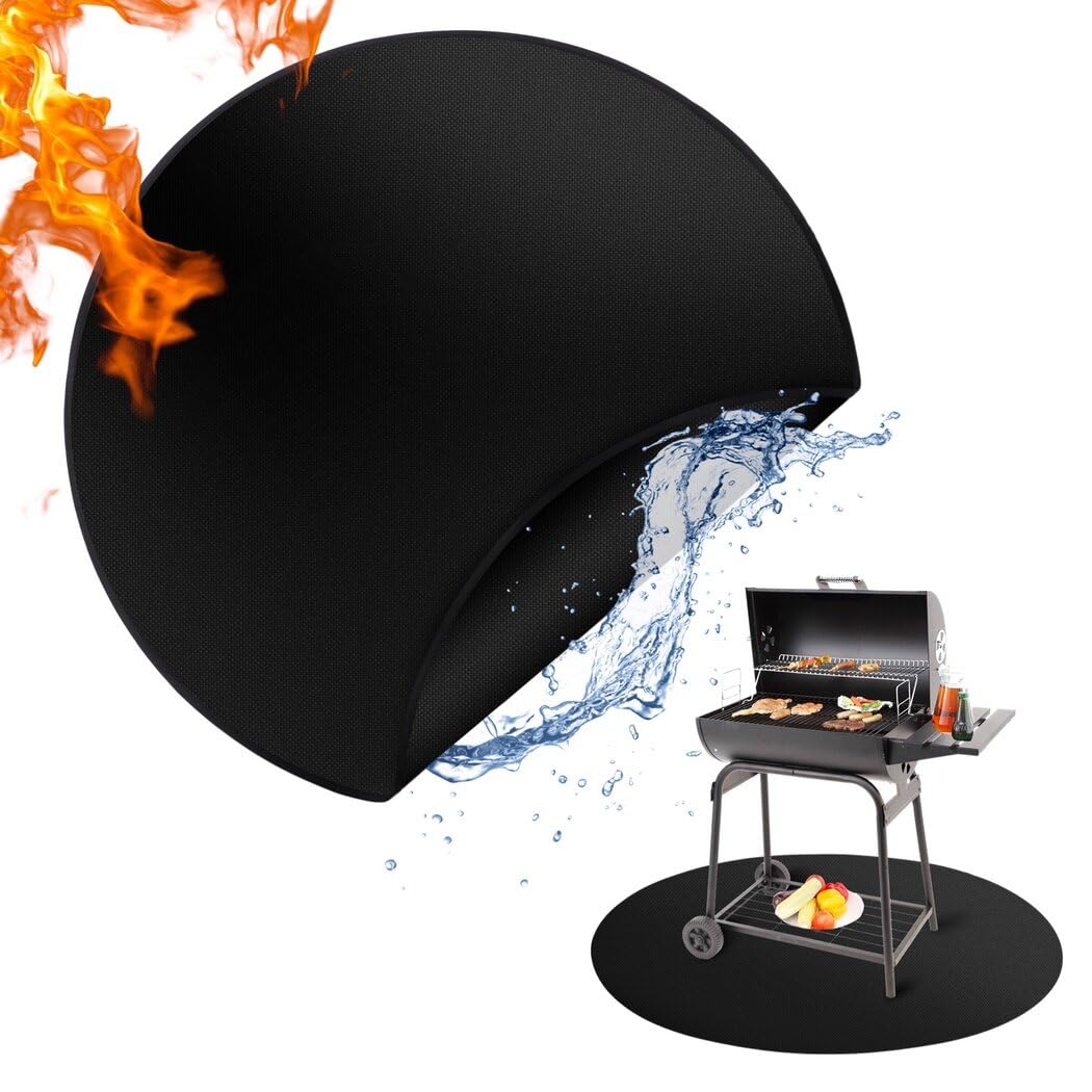Homaisson Grill Mat, 36-Inch Round Fire Pit Mat, Waterpoof Oil-Proof Grill Pad, Washable Fireproof Mat, Grill Protect Mat for Outdoor Garden Patio Lawn