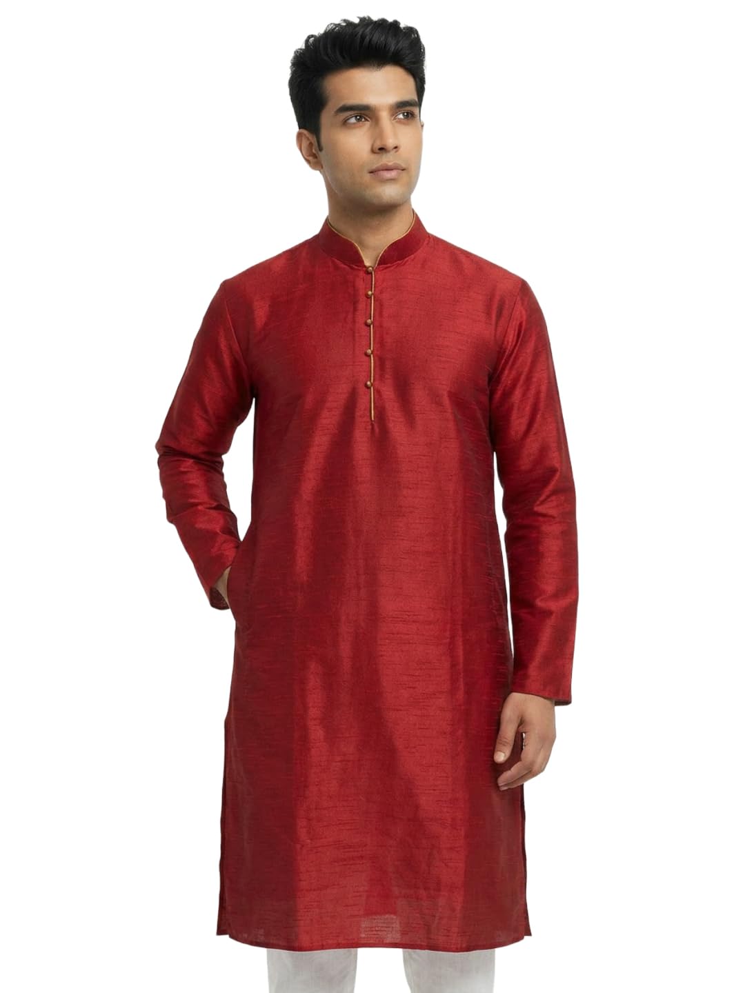 Men Regular Fit Dobby Pattern Pure Polyester Mandarin Collar Full Sleeve Festive Kurta-picture-22