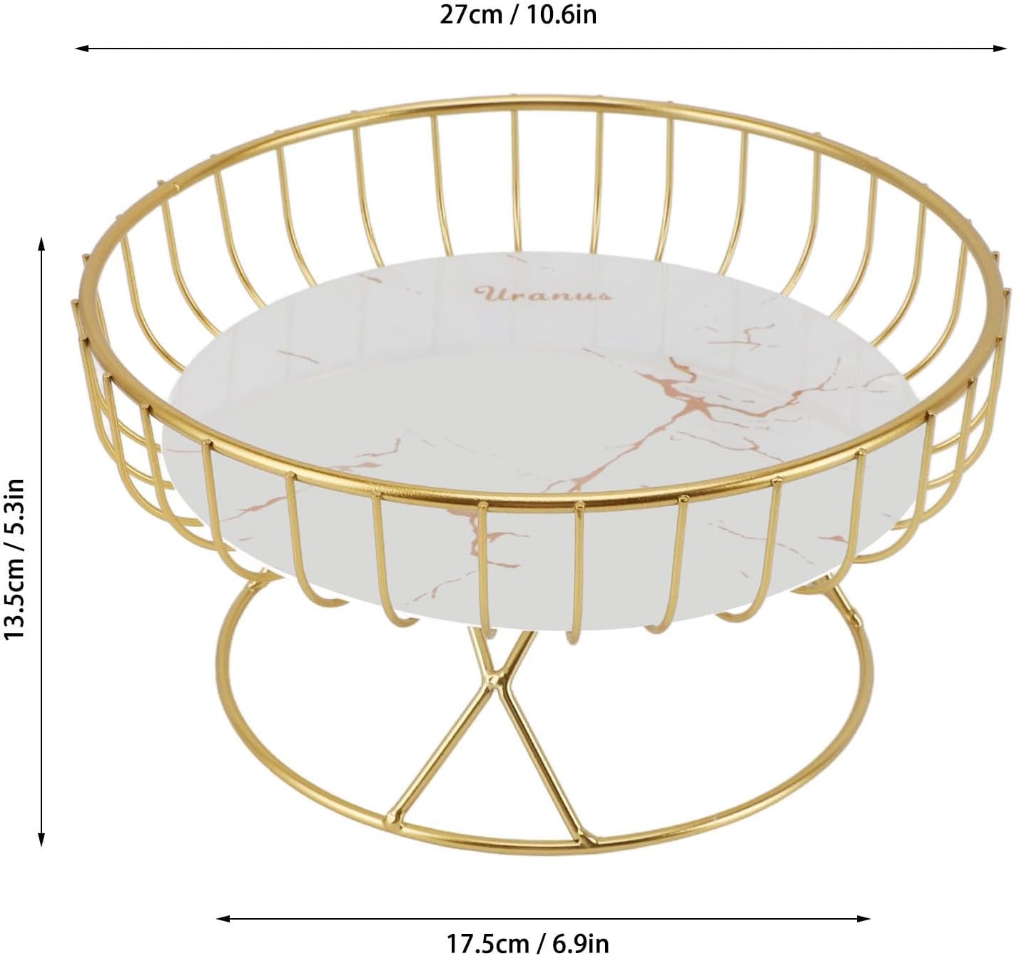 Zerone Large Round Metal Fruit Bowl Holder Basket Stand, Ventilated Design, Hollowed Out Wire, for Even Ripening, for Fruits, Snacks, Bread, (L White Background