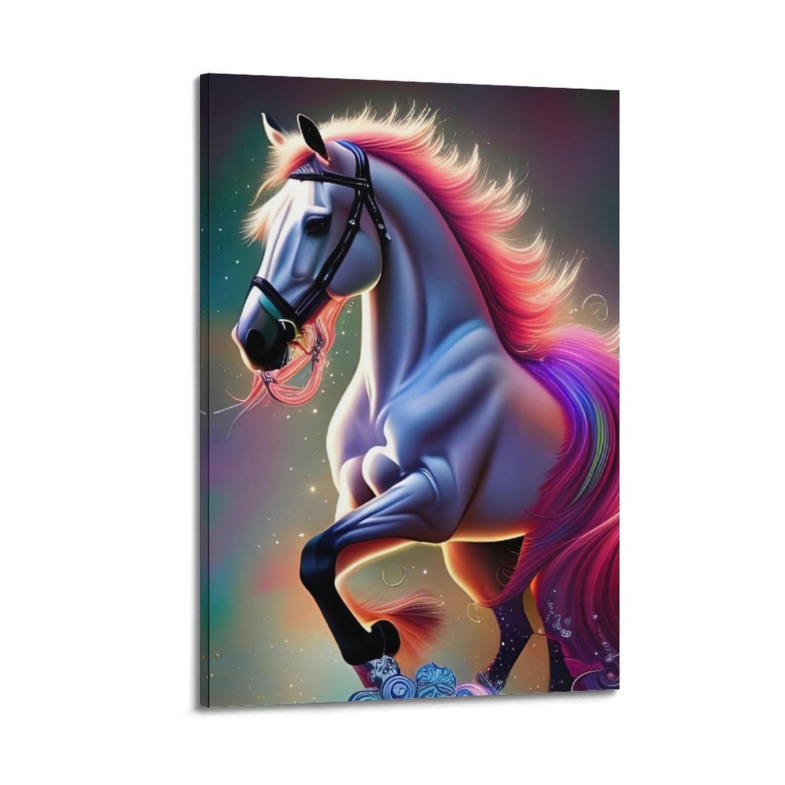 WPHSFX Animal Poster The Proud White Horse Poster Decorative Painting Canvas Wall Posters And Art Picture Print Modern Family Bedroom Decor Posters 24x36inch(60x90cm)