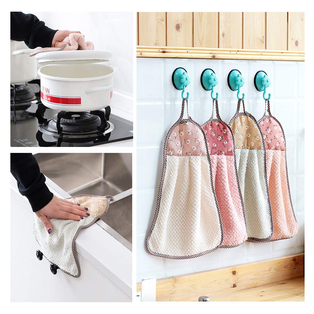 4 Toallas de Mano para Colgar, de Terciopelo Coral Grueso, Toalla de Mano de Secado rápido, paño Suave para Cocina, baño (23 x 37 cm)
