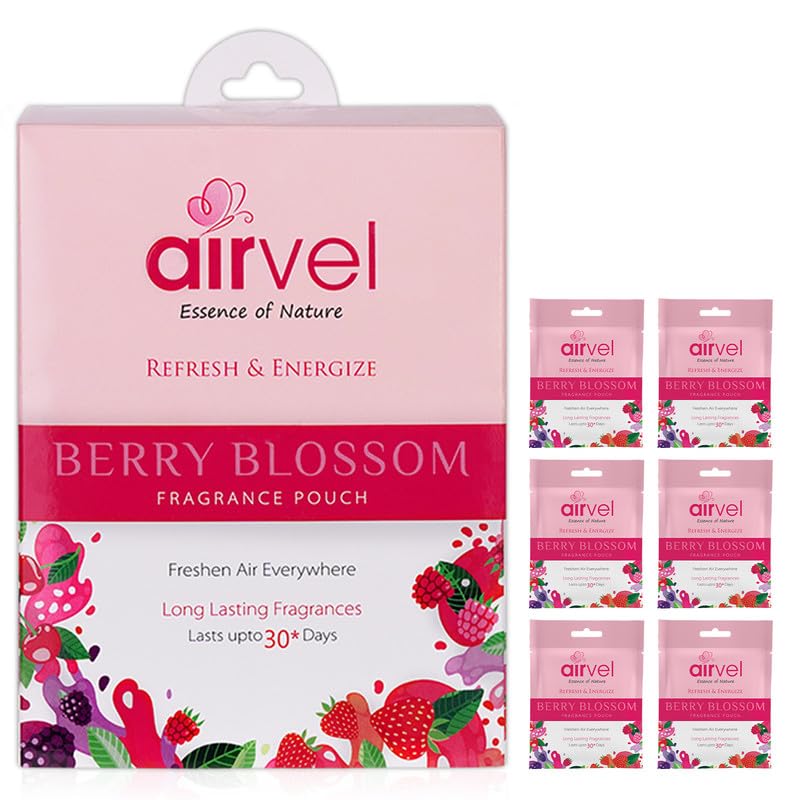 Image of Airvel Berry Blossom Bathroom Freshener Pouch Pack of 6 (10g each) | Long-Lasting Freshener for Toilet | Safe, Non-Toxic Toilet Perfume | Air Freshener for Bathroom | Up to 30 Days