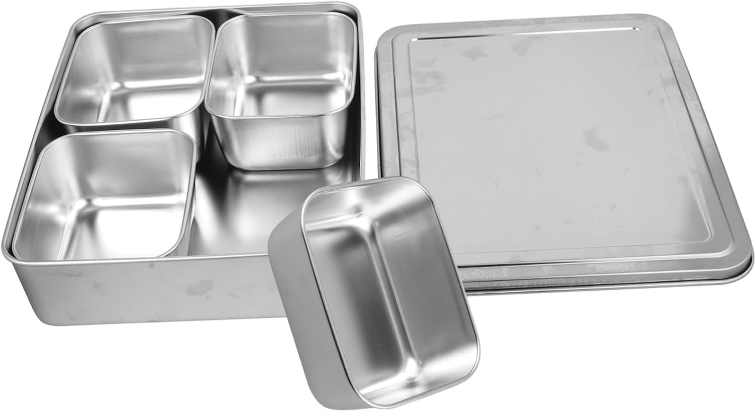 Ciieeo Multi-Compartment Condiment Box Set Stainless Steel Spice Organizer Lids for Snacks Fruits and Party Serving