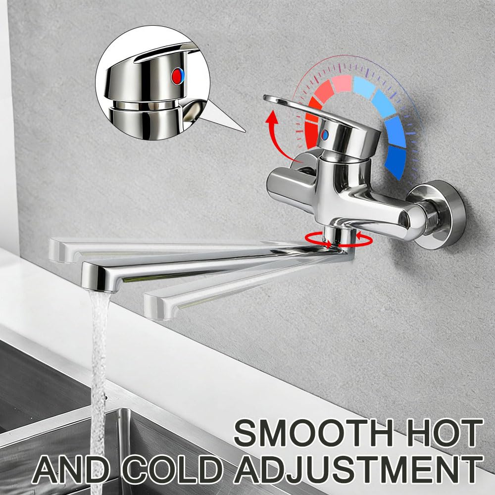 Grifo de Cocina de Pared,Ruotable a 360 °,Grifo de Pared para Lavabo Grifo Mezclador de Cocina Grifo de Cocina Fregadero Grifería para Baño para Lavabos Dobles, Cocinas y Baños
