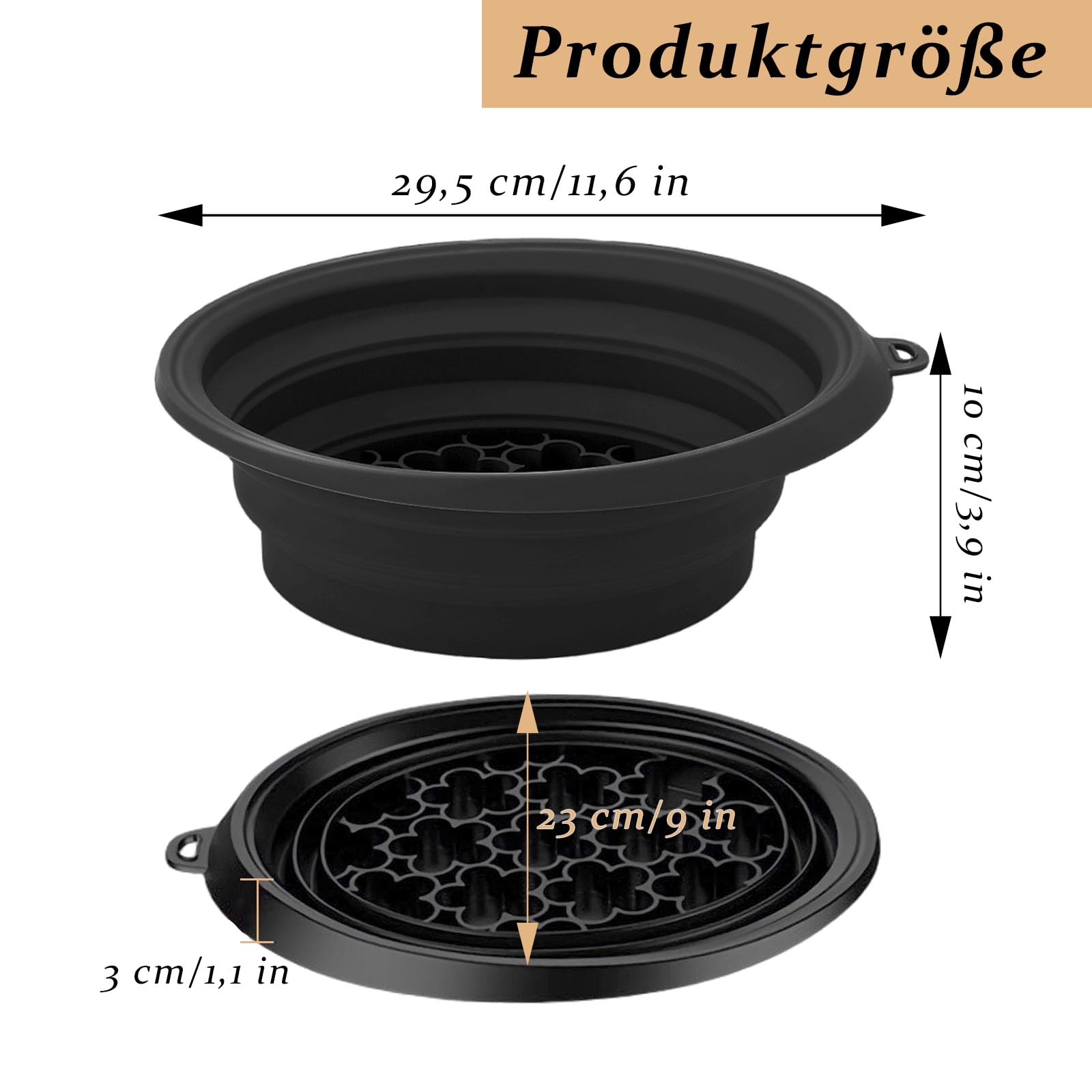 Ice Face Bowl, 29,5 x 23 x 10 cm Bassine Pliable Silicone Bac à Glaçons Intégré, Bol de Bain Glacé pour le Visage, Bol de Bain de Glace, pour le Lavage à la Maison ou en Voyage (Noir)