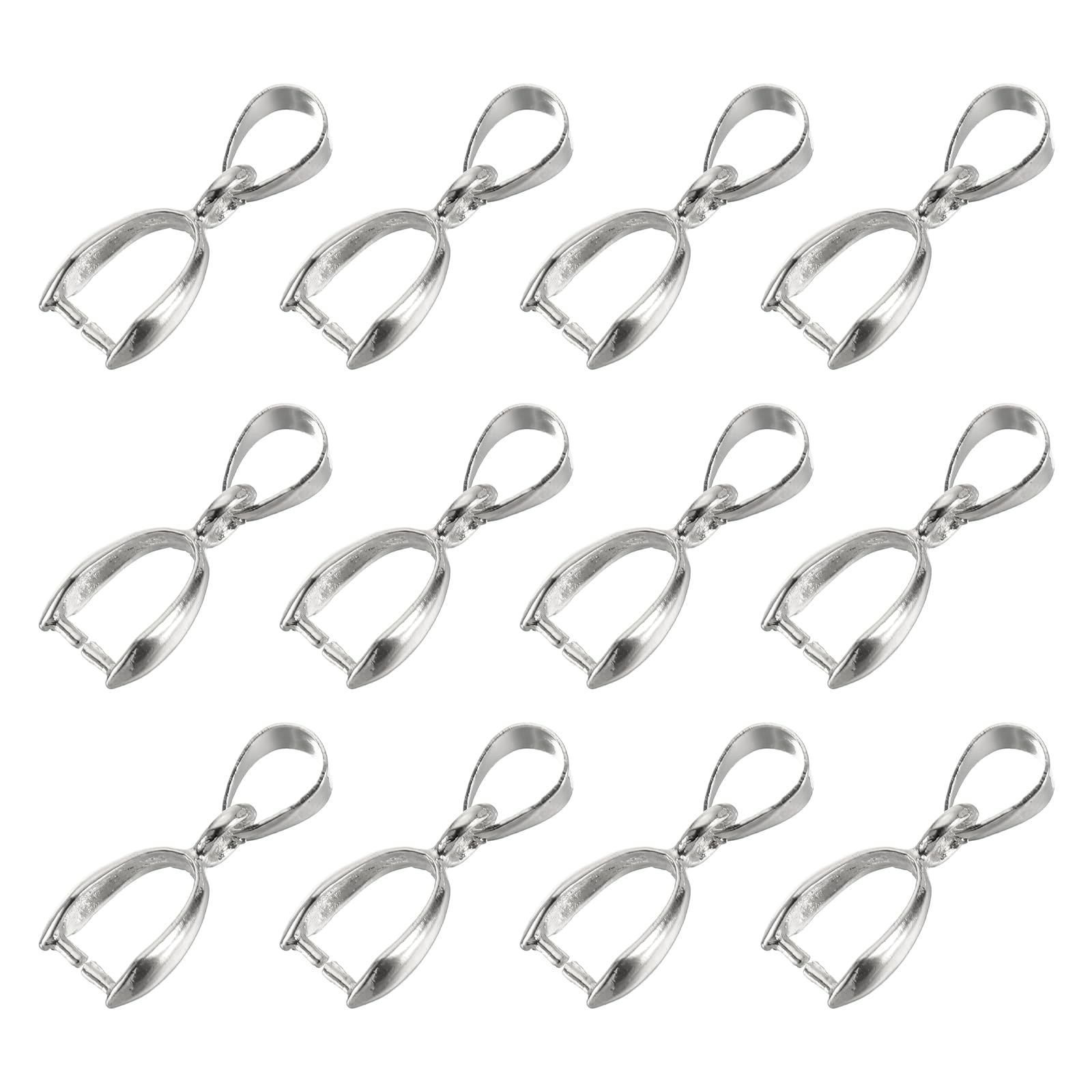 sourcing map 12Pcs Sterling Silver Bail Pinch Bail, 8mmx19mm Alloy Clip Clasps Clip Pendant Bail Connector Jewelry Findings for Bracelets Necklaces Making, Silver