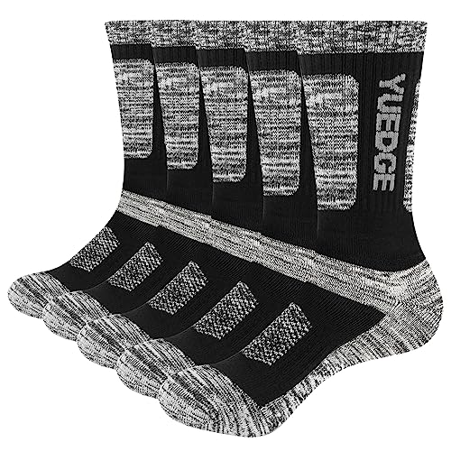 YUEDGE Men's 5 Pairs Wicking Breathable Cushion Comfortable Casual Crew Socks Multi Performance Walking Athletic Socks 9-12 (MXXL)