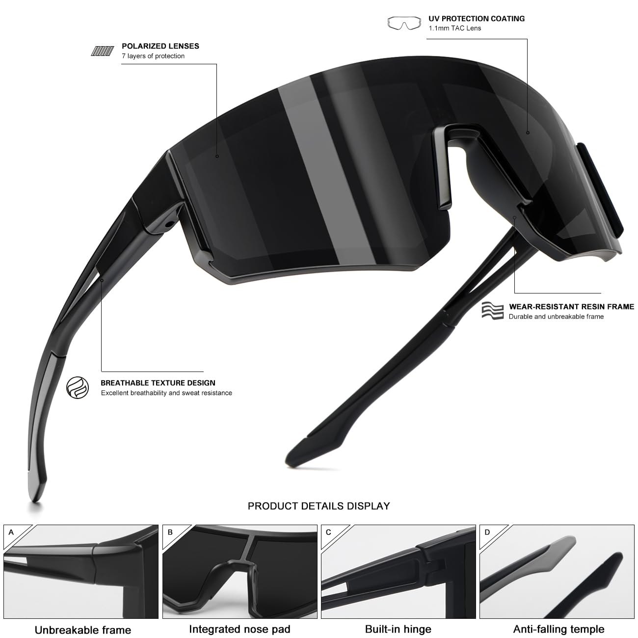 SEKKAF Gafas de sol polarizadas para hombres y mujeres, gafas de sol deportivas para correr, béisbol, conducción, pesca, ciclismo, protección UV400