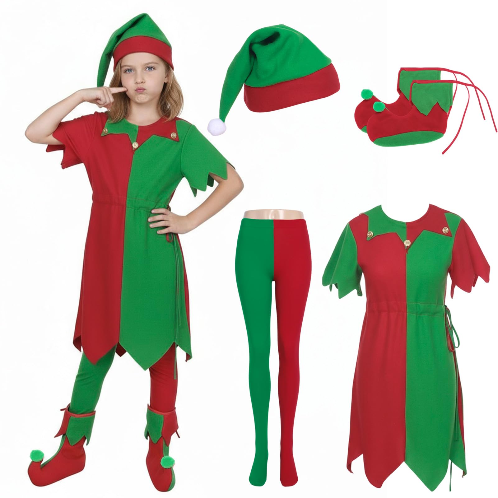 Aleshime Girls Elf Costume, Cheeky Elf Christmas Fancy Dress for Childs Girls