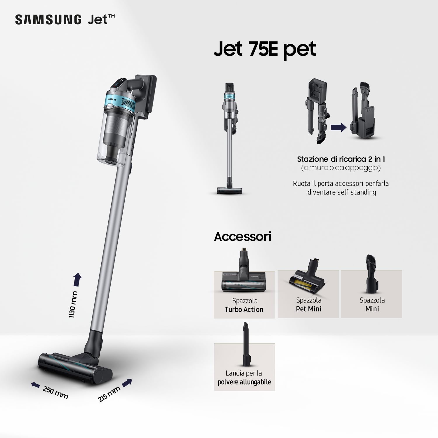 Samsung Jet 75E Pet VS20B75AGR1/WA, Electric Broom, Silver