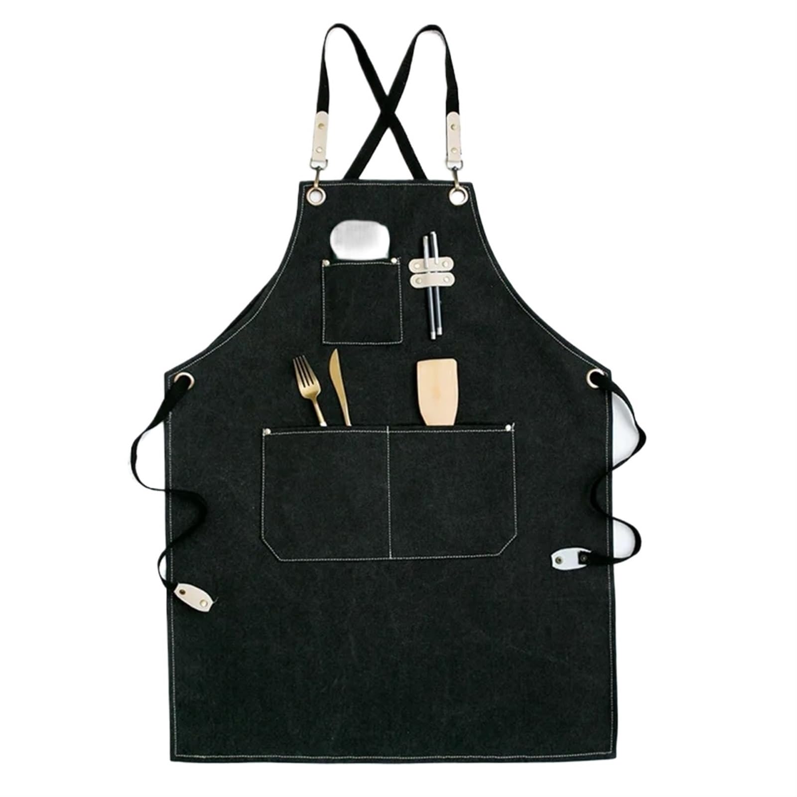Moda tela di cotone da cucina unisex cucina barista grembiule for donna uomo chef in pelle cameriere bar caffetteria barbecue parrucchiere uniforme(Thick canvas 4)