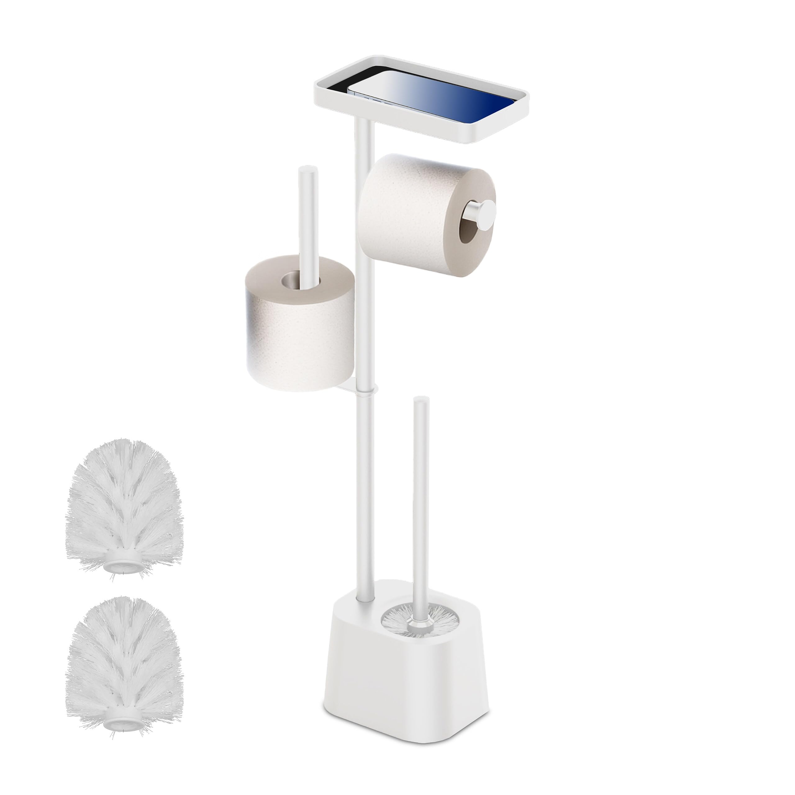 Relaxdays toilet stand set, HWD: 65.5 x 29 x 11.5 cm, toilet paper and brush holder, spare roll holder, shelf, white
