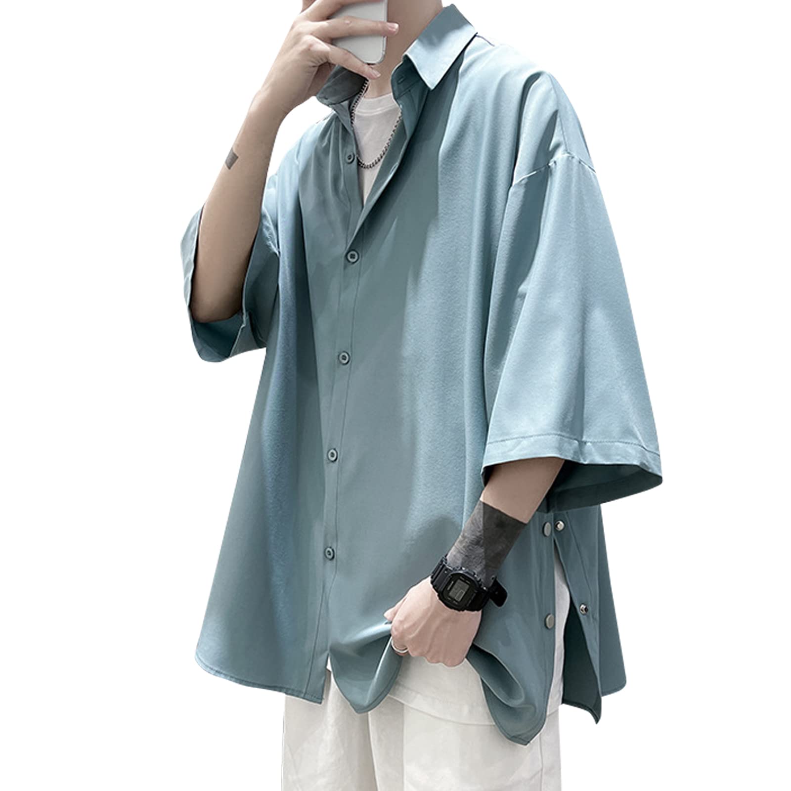 Amazon.co.jp: Sukinana シャツ メンズ 七分袖 夏服 オーバーサイズ