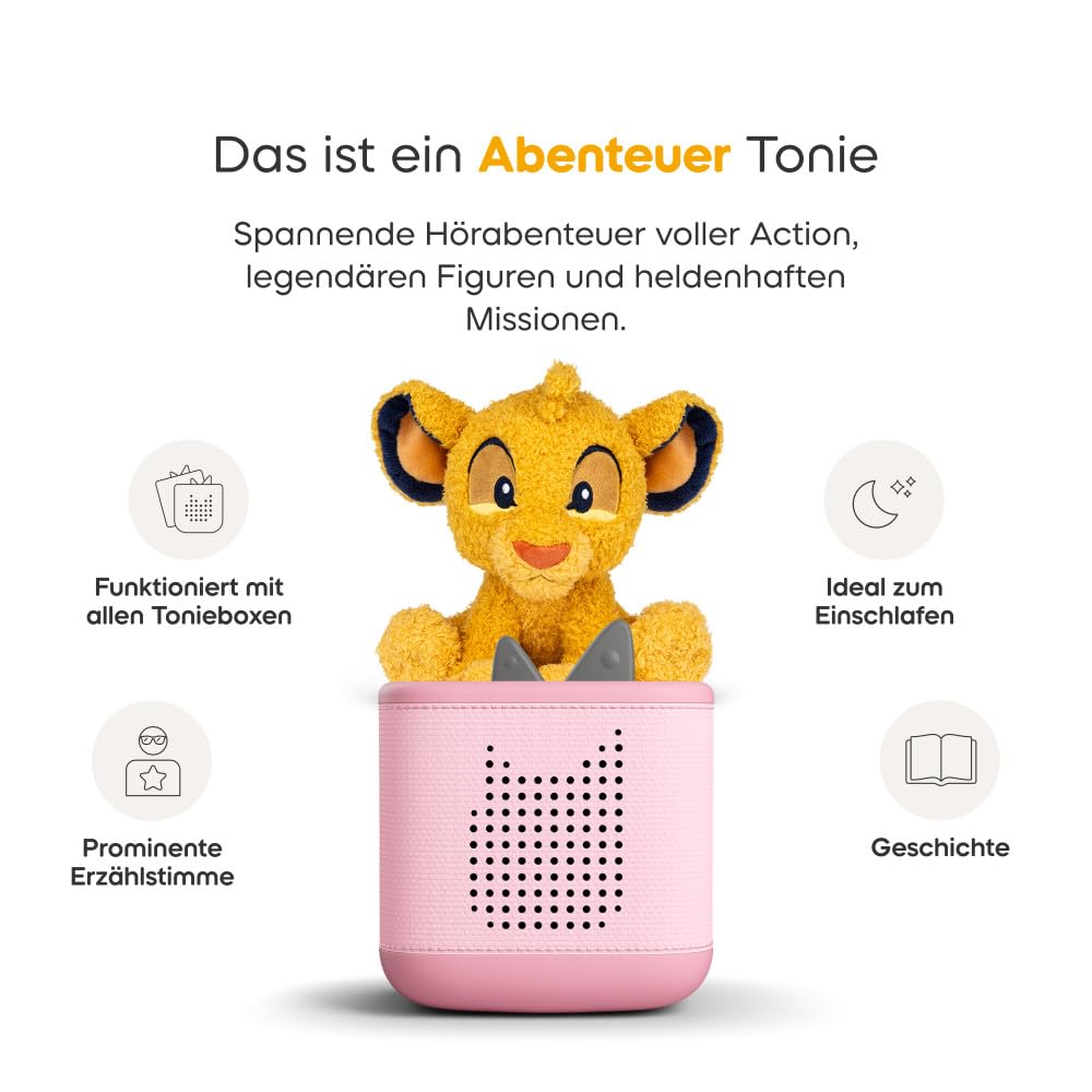 tonies Cuddle Toniebox Disney El Rey León – Cuddle Simba – Peluche con 3 historias para acurrucarse para niños a partir de 3 años, tiempo de juego aprox. 37 minutos