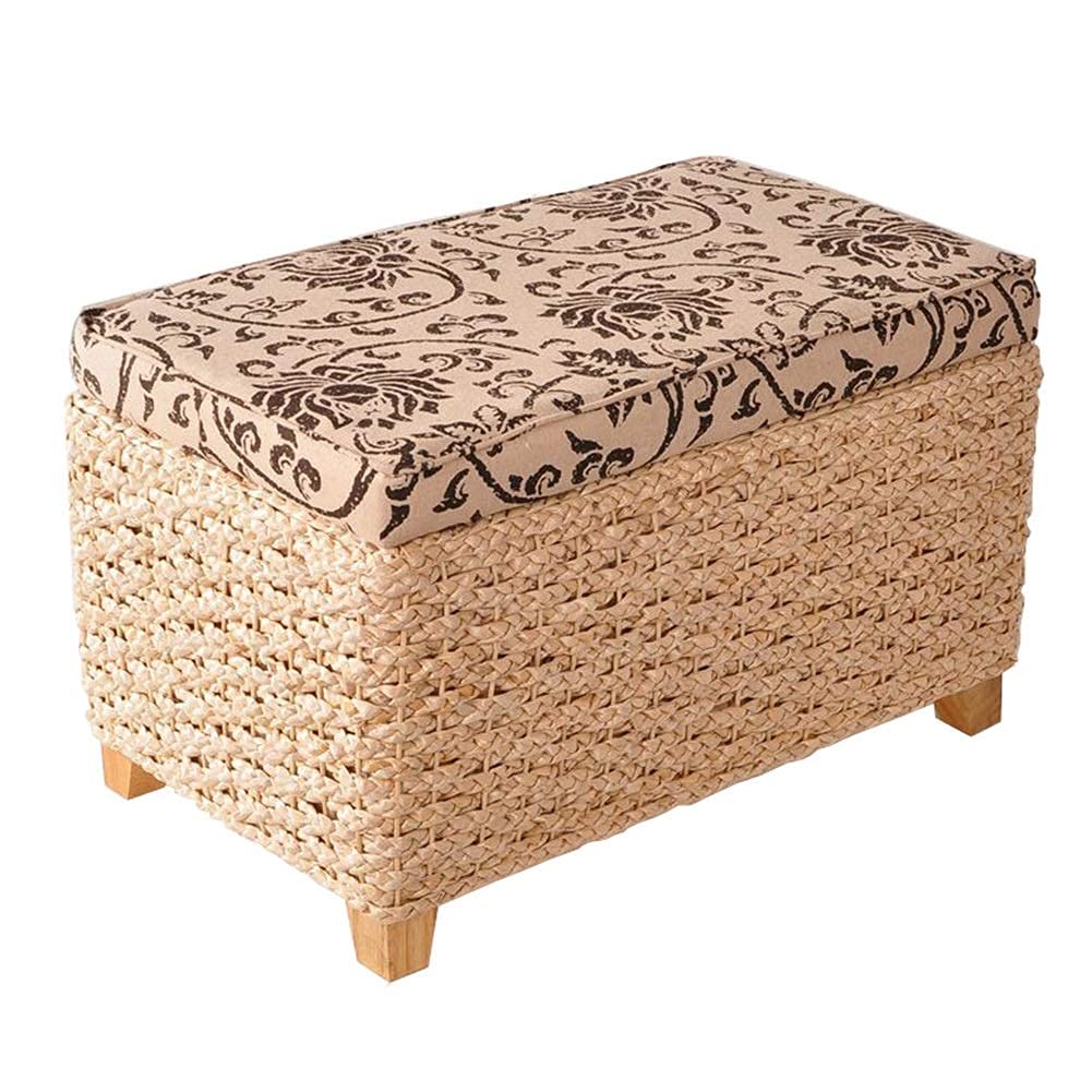 Pouf coffre de rangement tressé beige idéal pour l'entrée