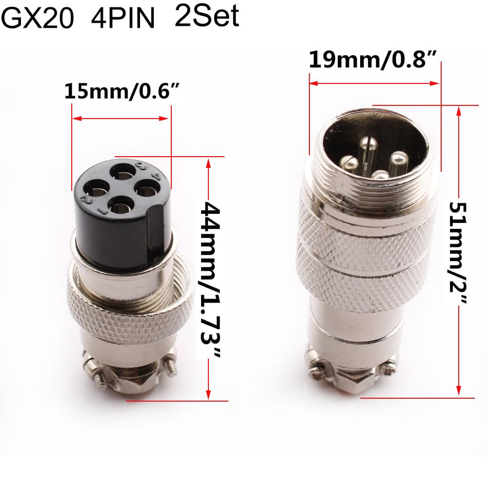VISSQH 2 paar GX20 luchtvaartstekkers, 2-pins paneel metalen montage aviation plug, GX20 Aviation Connector stekker, 20 mm mannelijk/vrouwelijke ronde connectoren (docking type