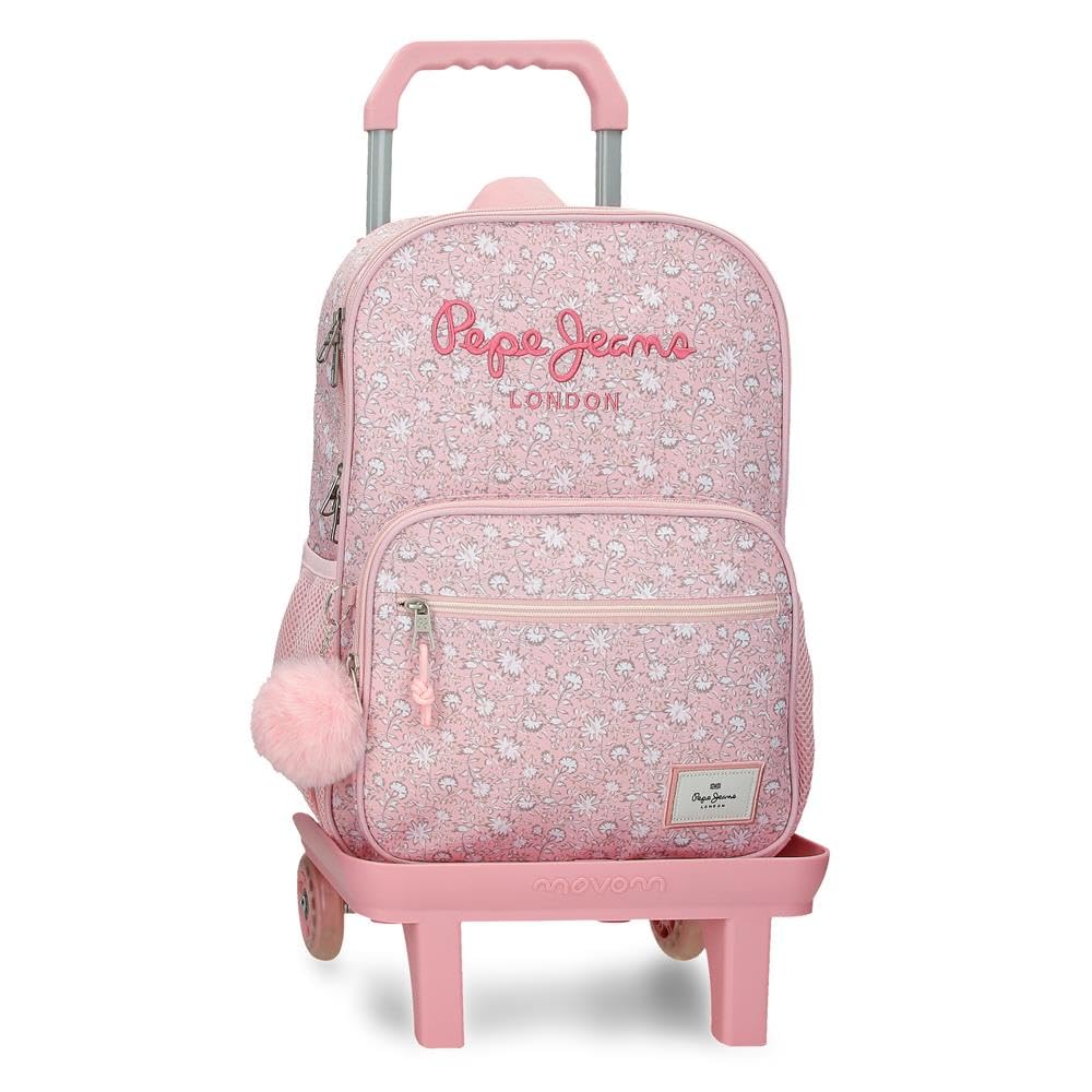 Pepe Jeans MIA Double Compartment School Backpack with Light Pink Trolley 30x40x13 cm Polyester 15.6L by Joumma Bags