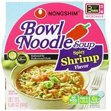 Nongshim Bowl Noodle Soup, Spicy Shrimp, 3.03 Ounce Pack of 12