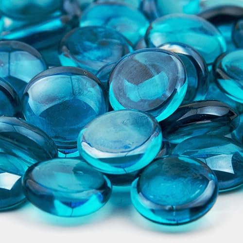 AKOYA Outdoor Essentials 10-Pound Fire Glass Round Drops 3/4 inch Reflective Tempered Crystal Beads for Fire Pit (10 lbs - 3/4 inch, Caribbean Blue)