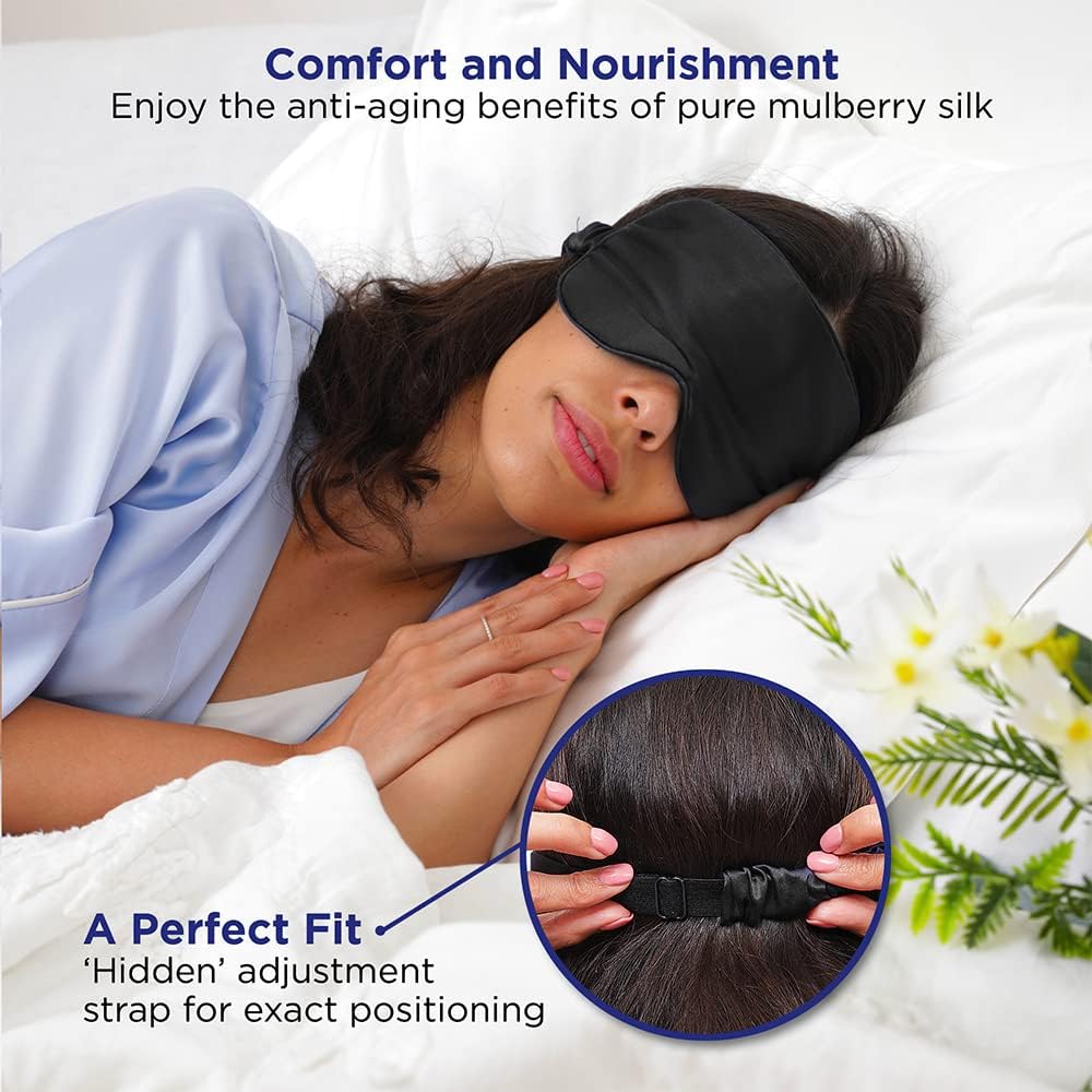 NOLAVA 100% Pure Mulberry Silk Sleep Eye Mask for sleeping |Luxe Silk Eye Cover| Gel Eye mask |Warm Compress|Cool Gel Pack|Light blocking|Adjustable silk band|Beautiful Sleep Gift for Women, Moms, Men : Health & Household
