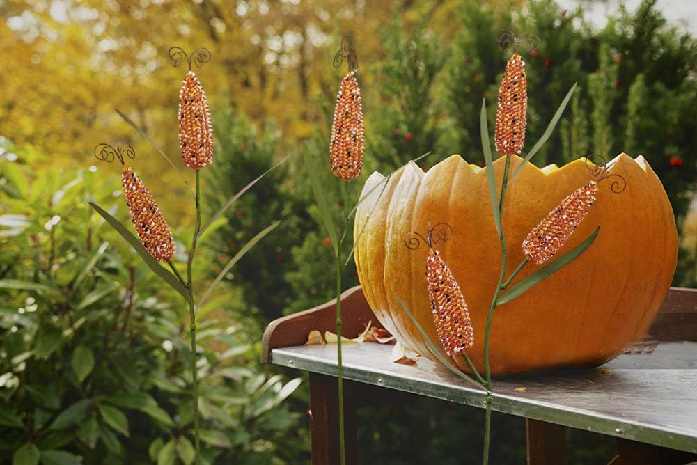 E-view Metal Corn Garden Stakes Outdoor Decor Metal Yard Art Lawn Harvest Thanksgiving Decoration Yard Décor (Set of 3)
