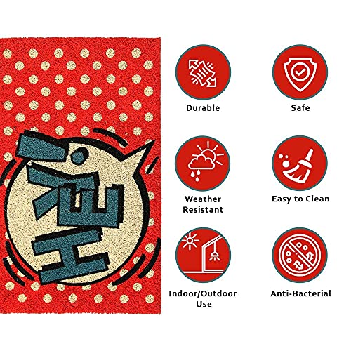 Image of Onlymat inchHey inch Printed Anti-Slip Doormat (Multicolor) Rectangular Shaped Entryway Rug Natural Coir Material with PVC Backing for Outdoor Entrance Home Multipurpose Mats Floor Door Hall Drawing Room Living Room (75cm x 45cm)