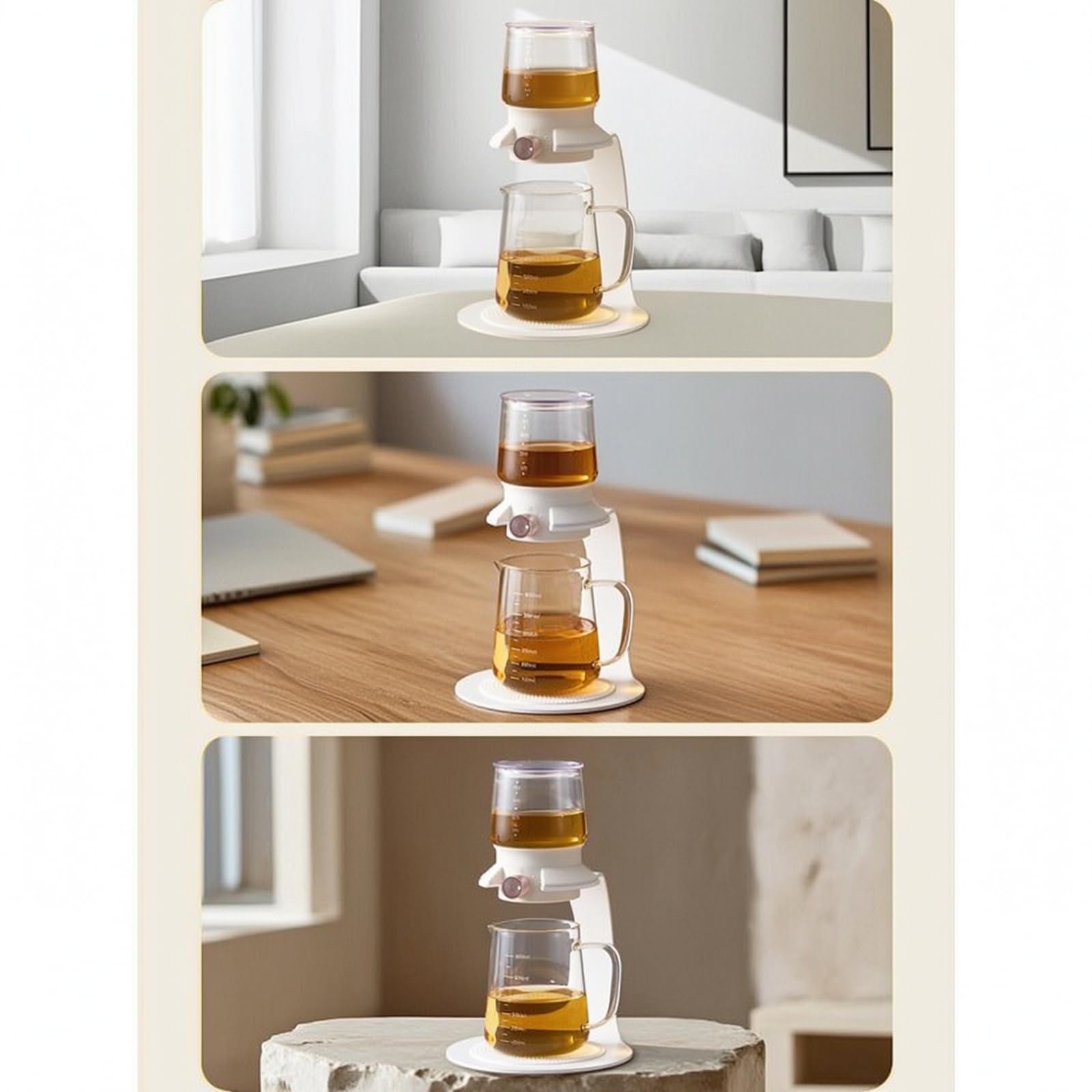 Teiera con Filtro in Acciaio Borosilicato Infusore a Goccia con Supporto Facile da Pulire Infusore in Vetro per Appassionati di Tisane, Array, Bianco, Arco