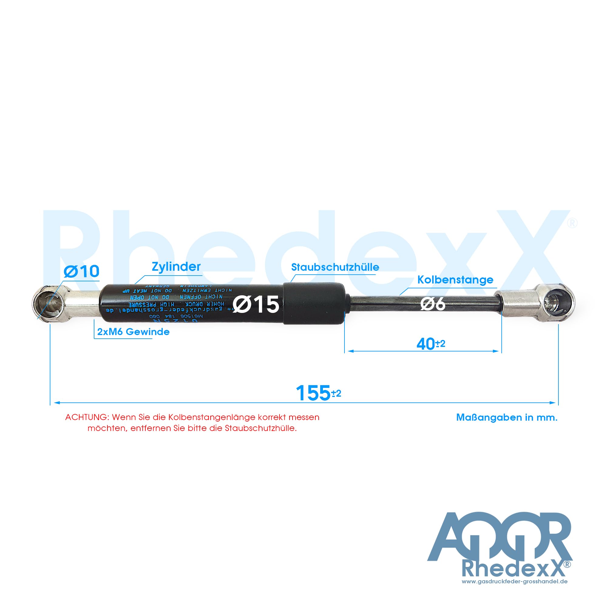 Ressort à Gaz De Remplacement Stabilus 2612NJ 0300N - RhedexX Avec Rotule M6, Course 40 Mm, Force 300N