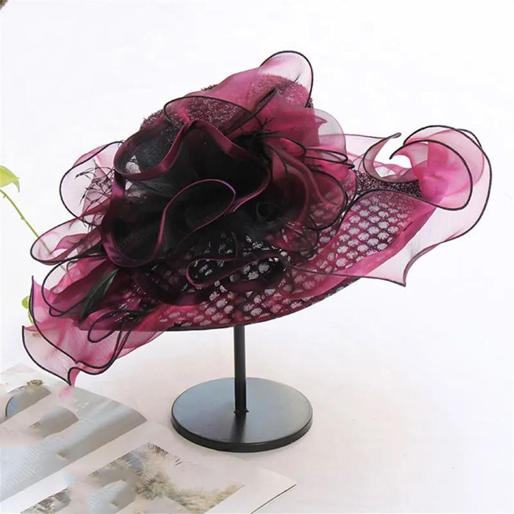 Women's Organza Big Wide Brim Fedora Charming Hat Party Formal Church Hat