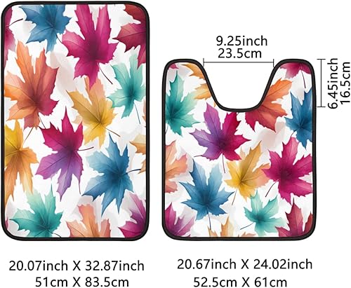 Miniatura 3 de Pardick 2 Pieces Bath Mat Set, Colorful Maple Leaves U-Shaped Bath Mat Toilet Rug Bathroom Mat Set with Bath Rug Mat, Watercolor Maple Leaves Mat