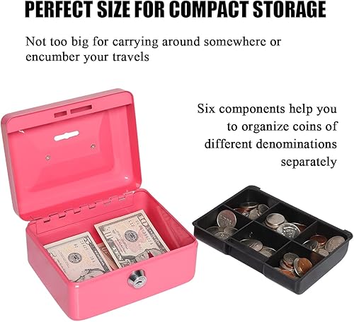 Miniatura 4 de Jssmst CB003-P - Caja de dinero con cerradura pequeña con bandeja de dinero, caja de dinero con bloqueo para niños con ranura en la parte superior,